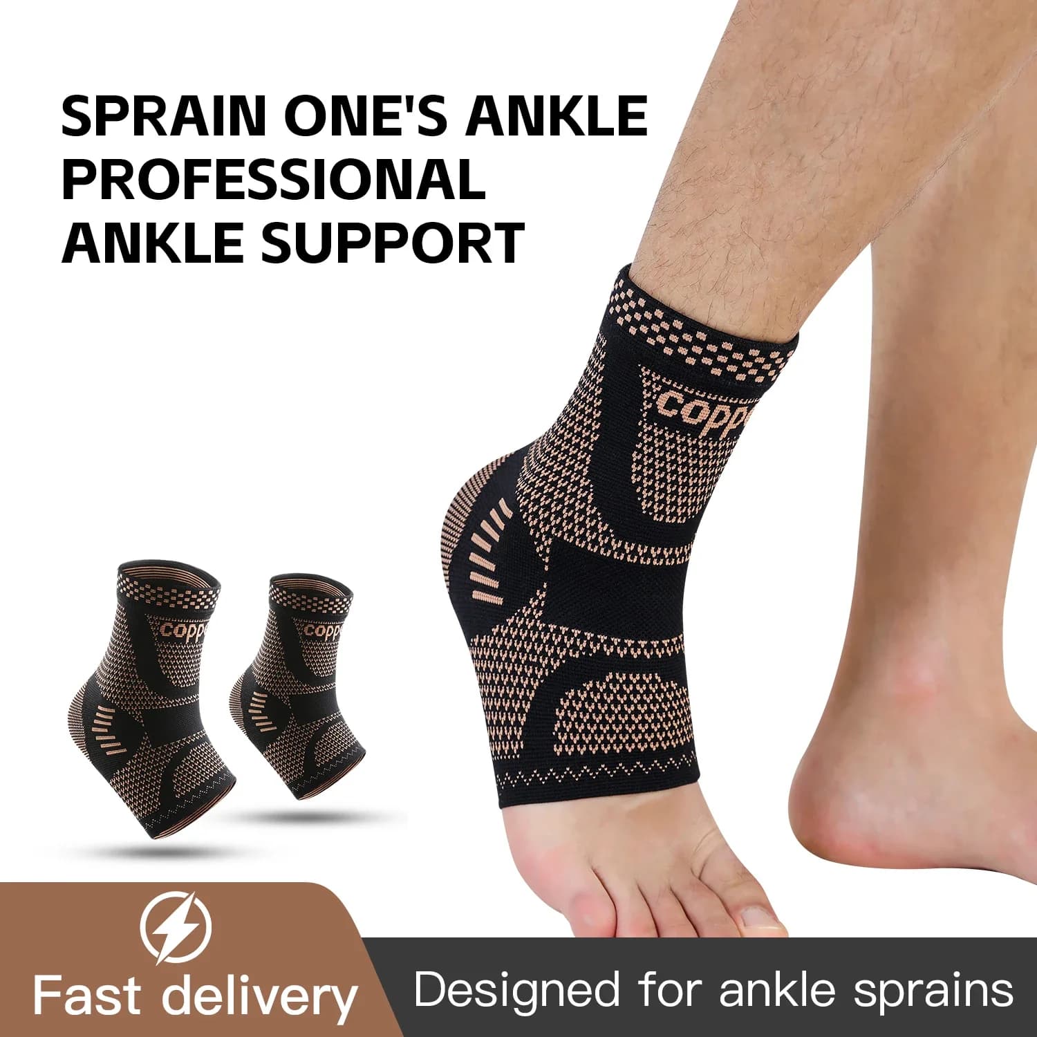 Supporto per caviglia in fibra di rame a compressione regolabile da 1 pezzo, adatto per uomini e donne, corsa, escursionismo, basket, supporto per caviglia