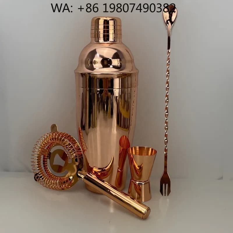Mirror Polished Rose Gold Bar Mixing Kit, 4Pcs 750ml Stainless Steel Boston Cocktail Shaker Jigger Spoon DIY Tools