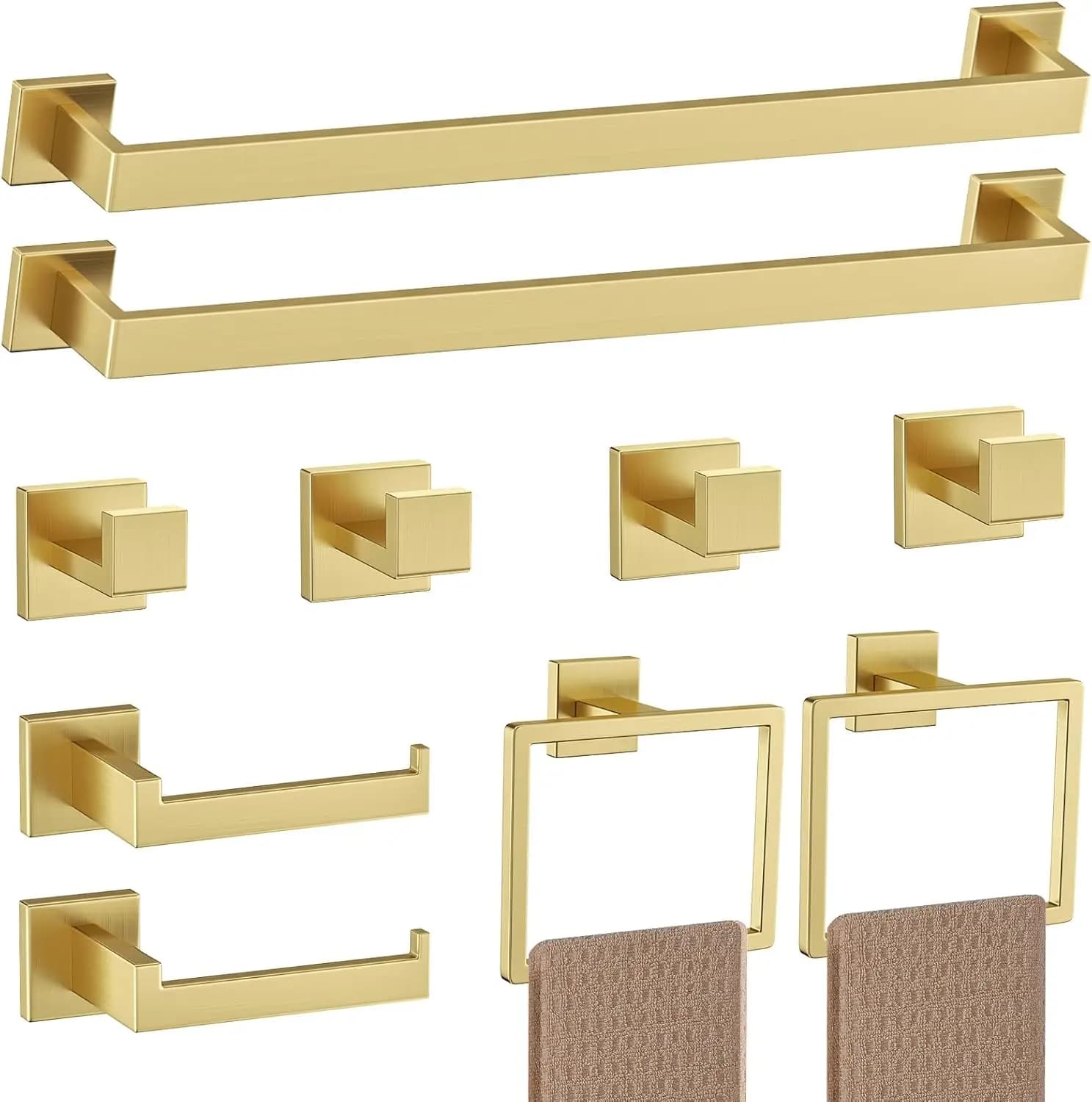 Set di 10 Portasciugamani in Acciaio Inox Spazzolato Oro, Porta Accessori da Bagno a Parete, 23,6 Pollici