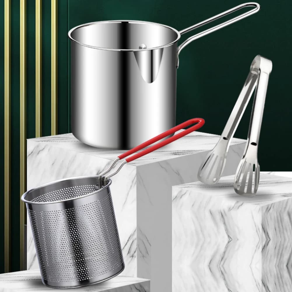 1200ML Multifunction Fryer with Cutlery Basket, Frying pan Stainless Steel 304, Kitchen Tools