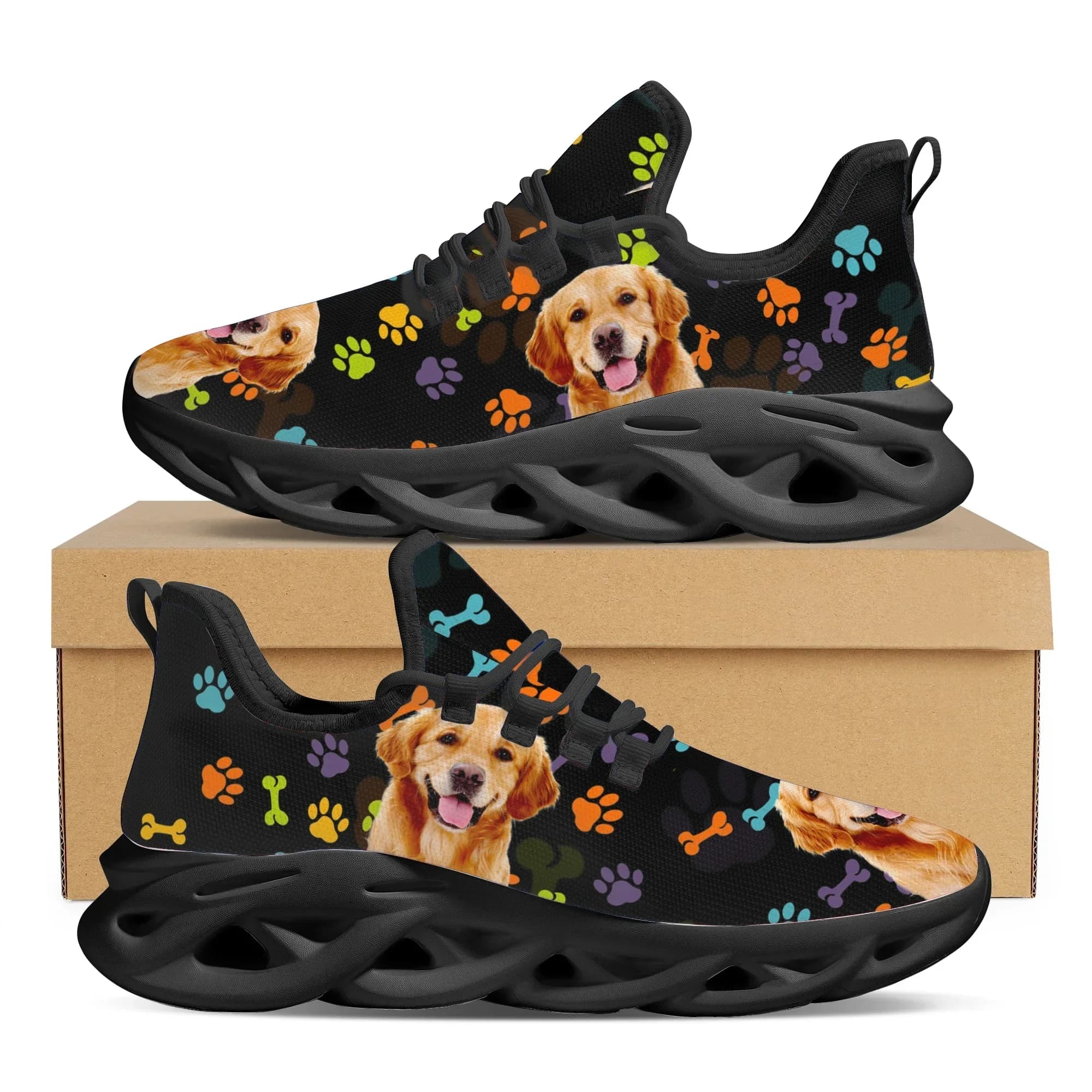 Bellissime scarpe leggere con lacci e motivo Golden Retriever, con stampa di zampa di cane arcobaleno, per ragazze e donne, sneaker da esterno traspiranti in rete