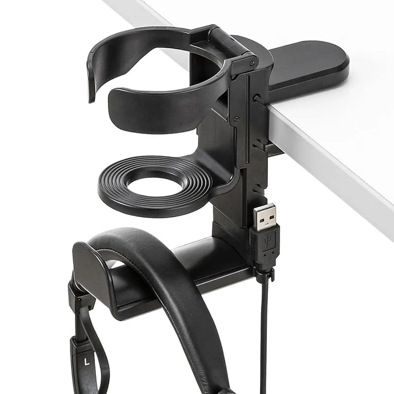 Desk Cup Holder with Headphone Hanger Holder, Rotation Stand Hook Suitable for Coffee Mups, Water Cups, Bag, Headphone