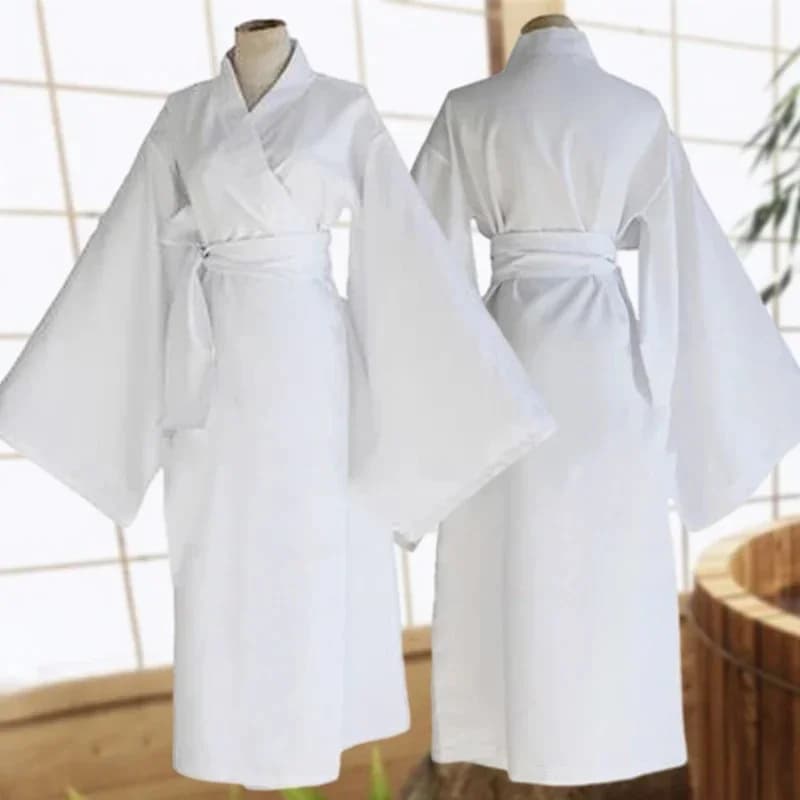 A;3\v,7'd/Japanese Classic Yukata Gown White Kimono Lining With Belt Bathrobe Nightwear for Women Men Stage Performanc3'c;5,h/8\