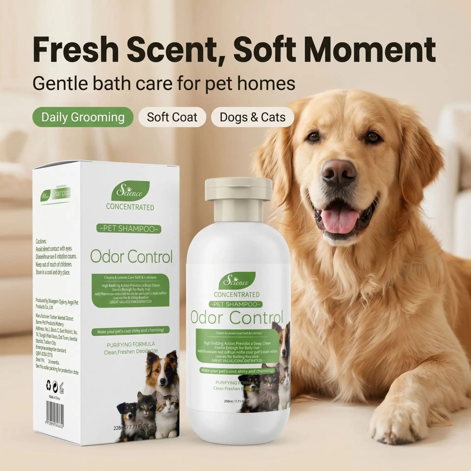 Pet Shampoo for Dogs and Cats, Gentle Pet Wash Cleaning Bath Supplies, Softens & Freshens Pet Coat,keep pet cleaning 228ML