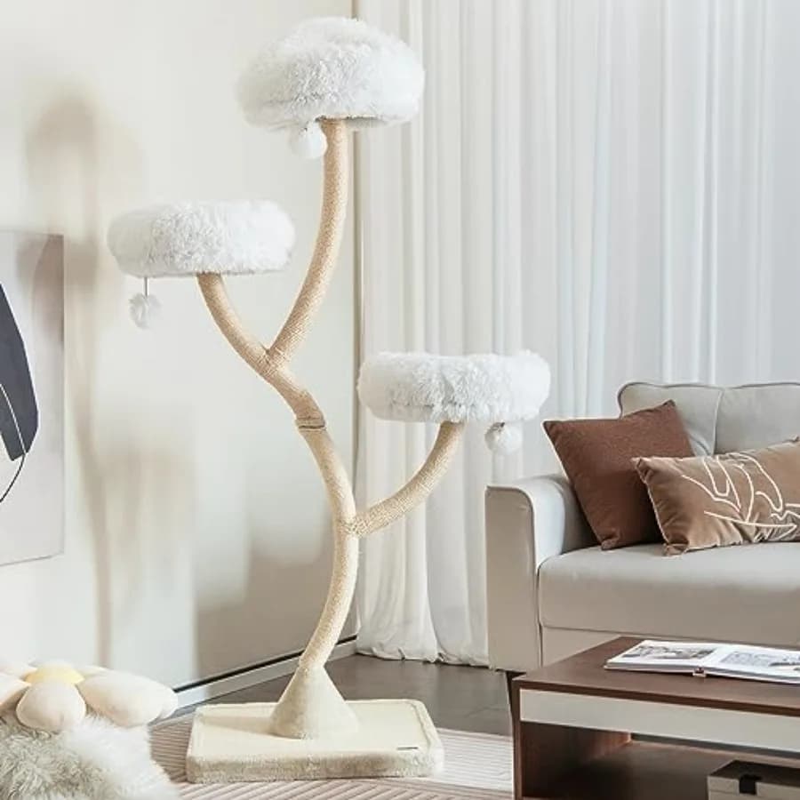 Albero per Gatti Alto 70 Pollici, Torre Multilivello Grande con 3 Posti Caldi, 3 Palline Sonore, Tiragraffi in Sisal, Tavola per Tirare, Design Moderno