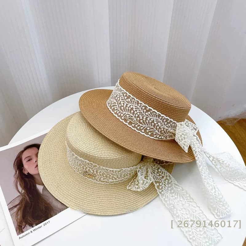 diYY26 di Summer beach straw hat for women with lace bow, wide tense, sun protection, fashionable for travel and holidays
