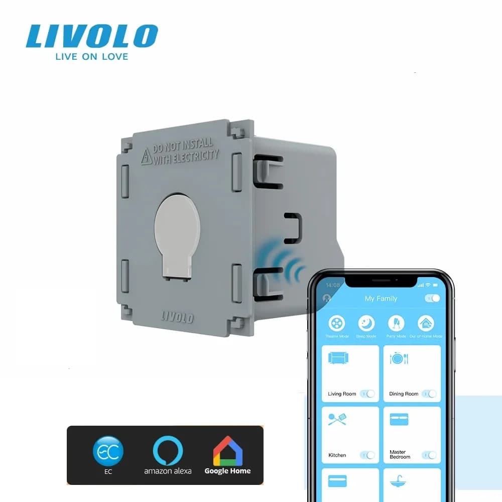 LIVOLO Interruttori intelligenti EC standard UE fai-da-te Controllo vocale WiFi 2,4 GHz, vetro cristallo temperato Funziona con Google Home, Amazon Alexa