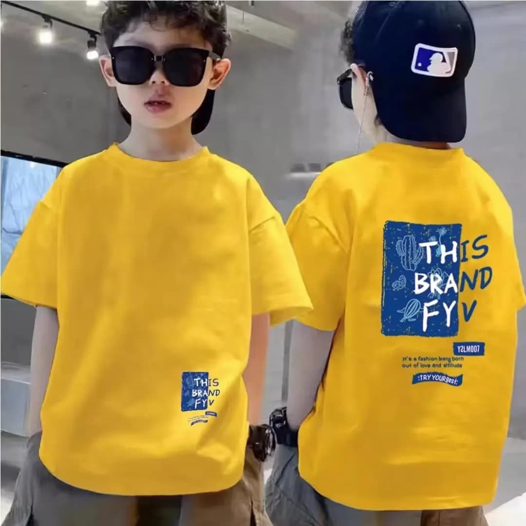 T-shirt estiva casual per bambini con stampa di lettere, maglietta estiva a maniche corte con scollo rotondo in puro cotone 100%
