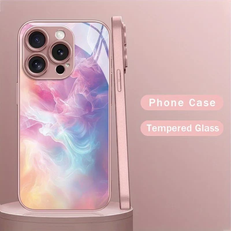 Colorful Gradient Texture Phone Case for iPhone 17 16e 16 15 14 13 12 Mini 11 Pro XS Max XR Air Plus Luxury Tempered Glass Cover
