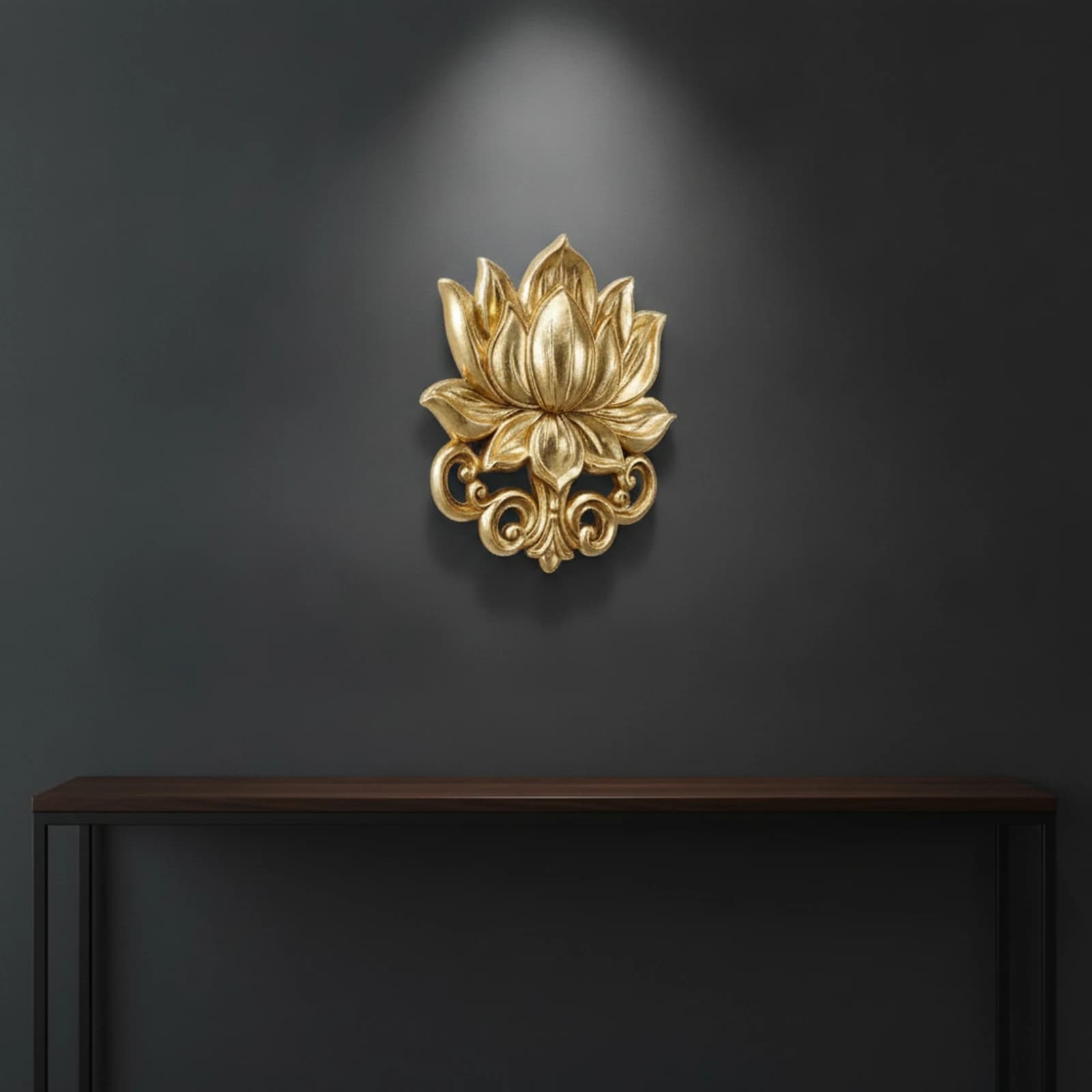 Wall Sculpture 3D Relief Sculptural Wall Accent Decor Lotus-Shaped Metallic-Finish Gold for Tea Room, Entryway