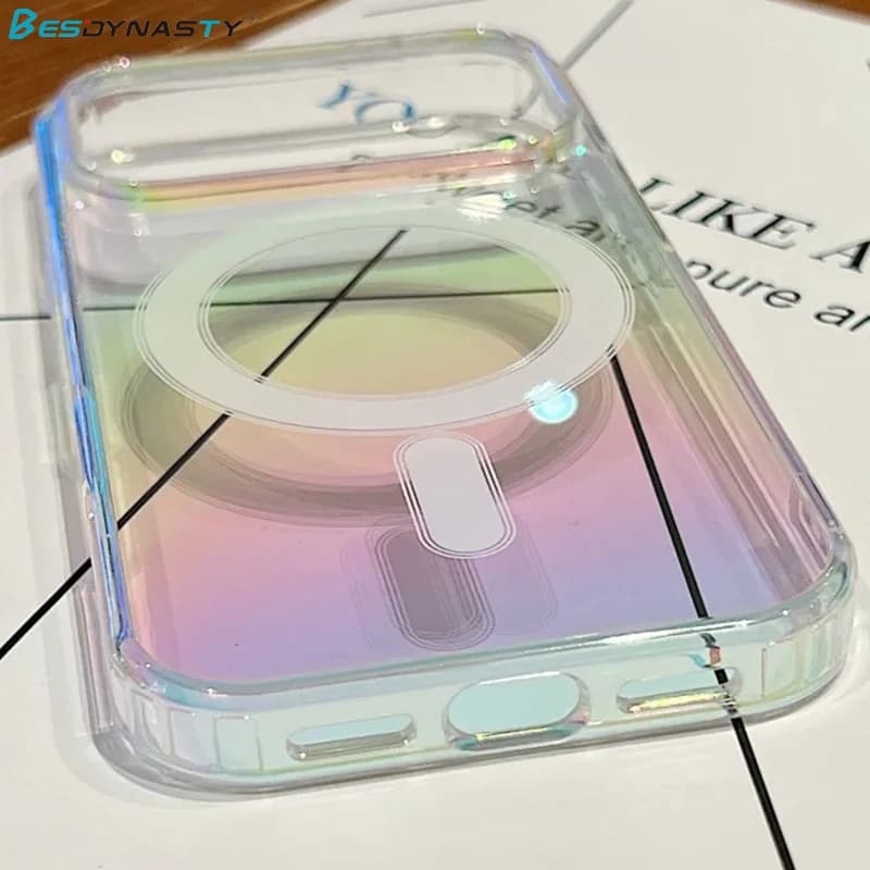 Laser Aurora Trasparente Per Magsafe Custodia Per iPhone 17 17Pro Air 16 15 14 13 12 11 Pro Max 13 12 Mini X XS XR Copertura Dura di Lusso
