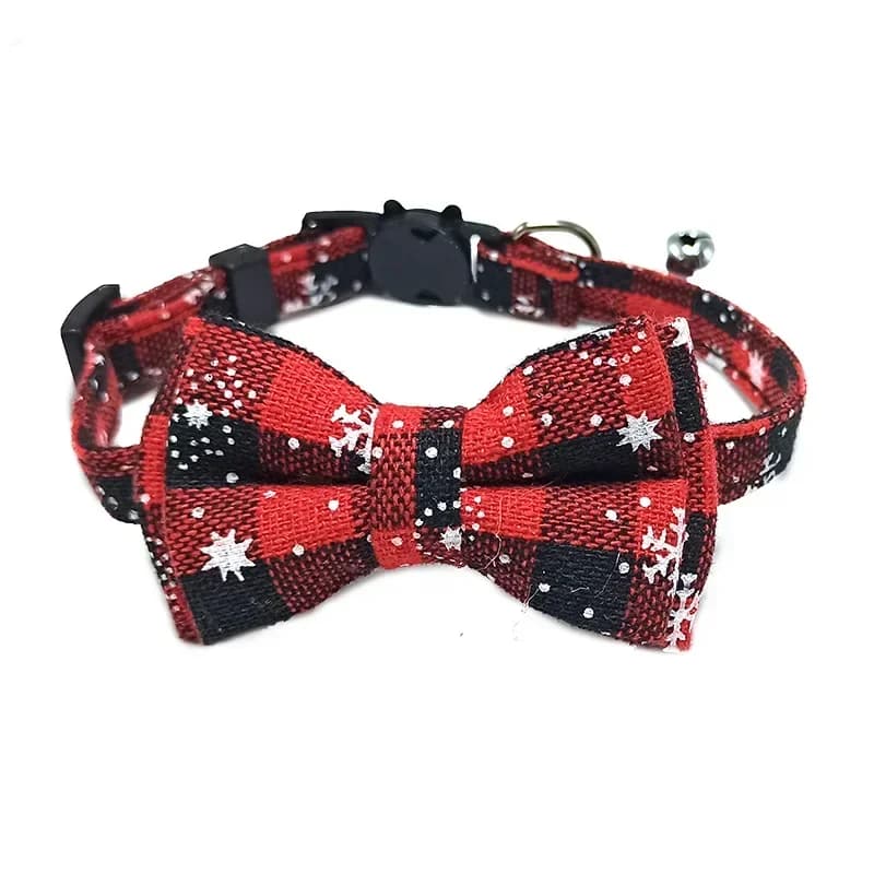 Adjustable Pet Breakaway Cat Collar Bow Tie and Bell Cute Plaid Christmas Red Elastic Dog Collar With Sash Small Bell For Cats