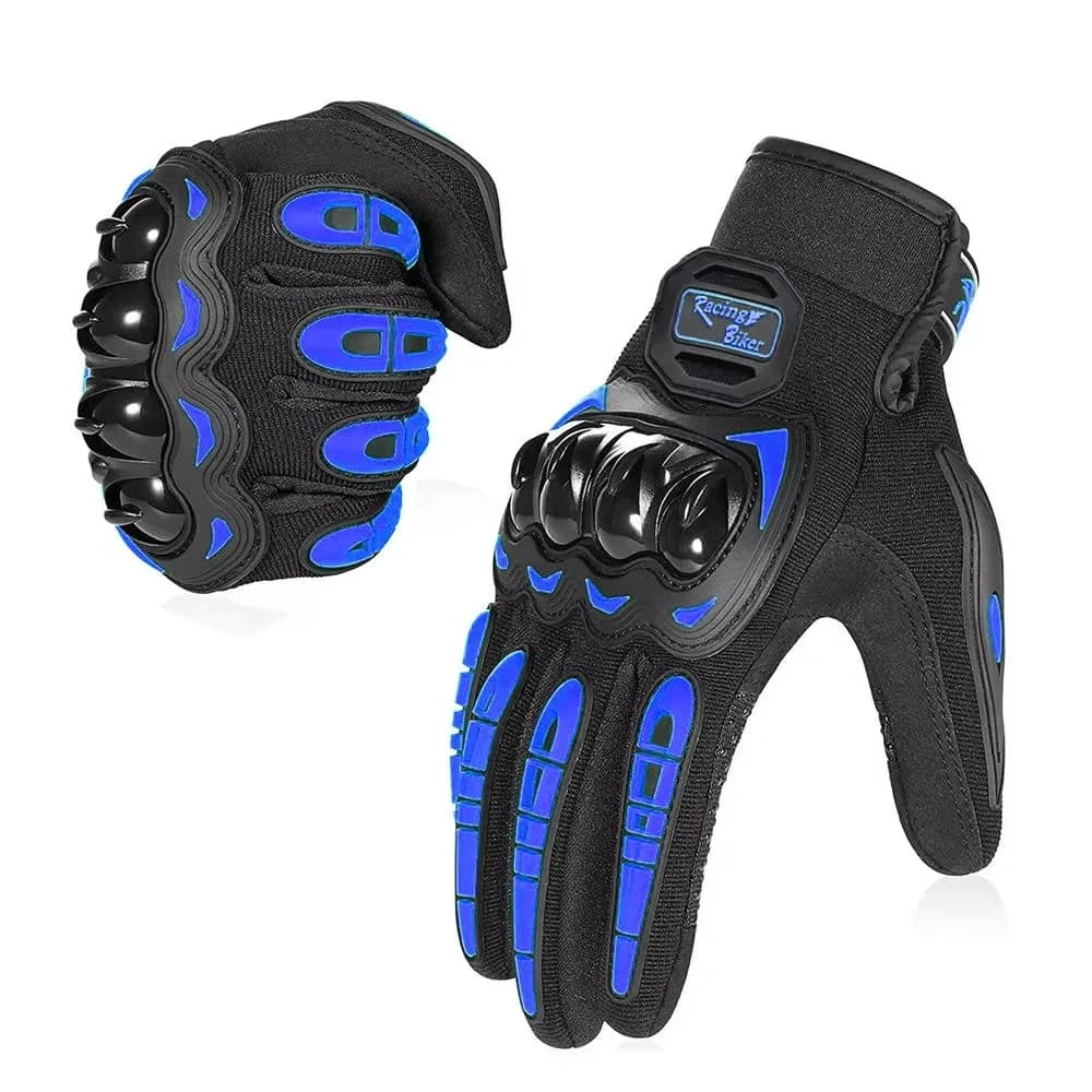 Guanti da moto neri per proteggere le articolazioni, Guanti blu impermeabili touchscreen in pelle a dita intere, anti-caduta, antiscivolo