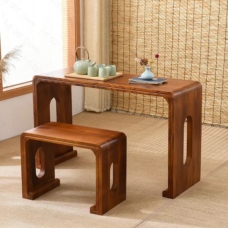 Ancient Guqin Table and Stool Set, Paulownia Wood, Resonance Design, Solid Wood for Music and Calligraphy, Portable Confucianism