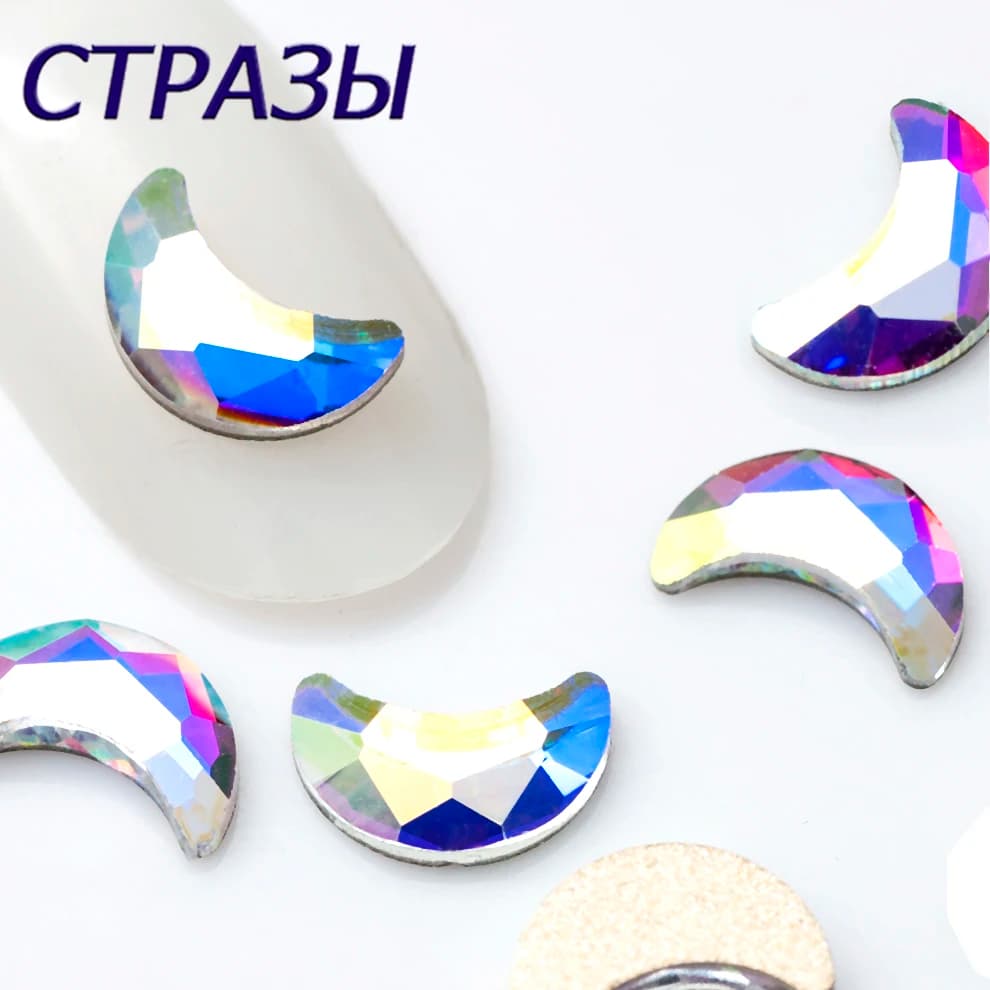Moon 3x6mm Nail Art Rhinestone 20pcs Clear AB Flatback Non Hotfix Nail Glass Crystal DIY Nail Decorations For Nails