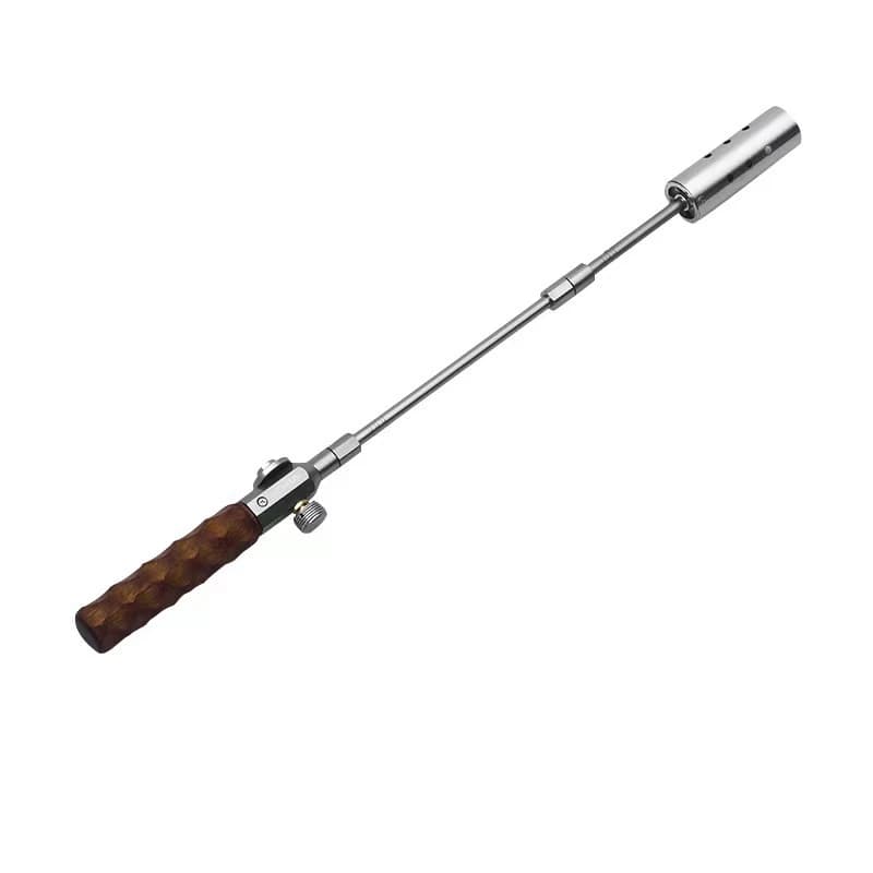 Accenditore a fiamma lunga da campeggio Bruciatore portatile con manico in legno per esterni Picnic BBQ Serbatoio del gas Pistola a spruzzo Kit di attrezzi per stufa rimovibile