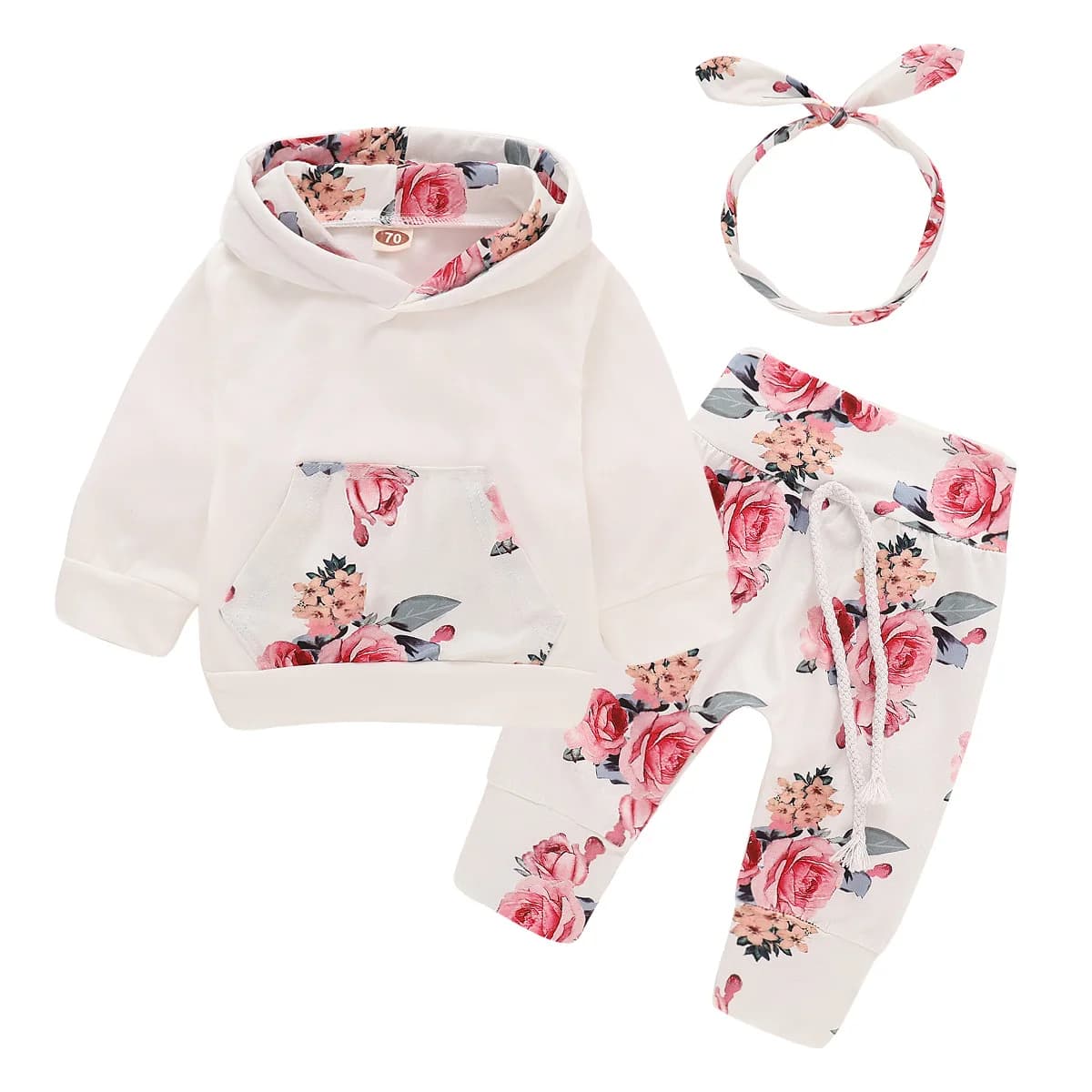 Winter Infant Baby 0-3 Years Old Boys Flower Print Long Sleeved Hoodie Casual 2-Piece Set