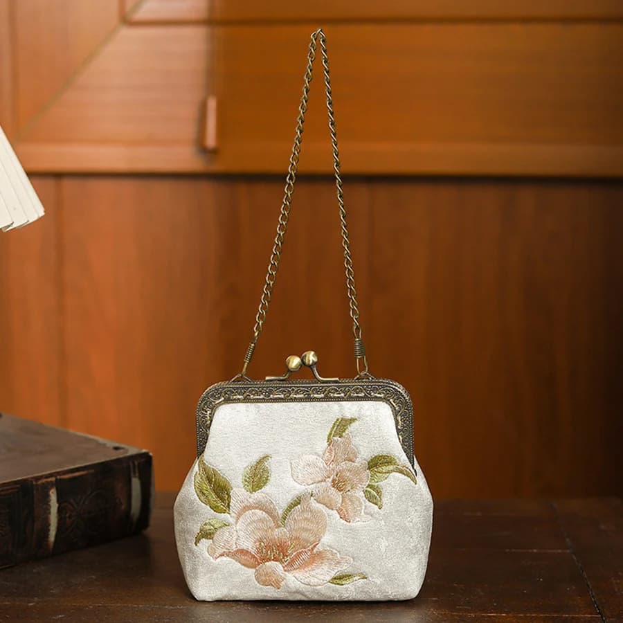 Nuova Borsa a Tracolla da Donna Stile Cinese Zero Wallet con Catena, Piccola Borsa Ricamata, Borsa da Polso, Pochette Hanfu, Portamonete con Chiusura a Bacio