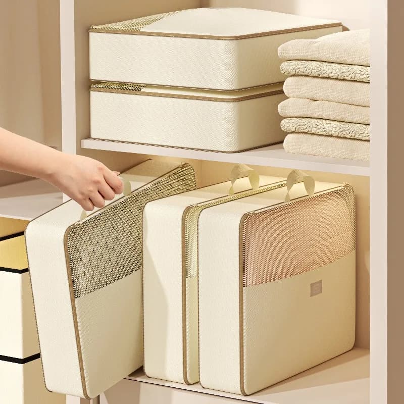 2 Pezzi Organizzatore Comprimibile in Tessuto per Biancheria da Letto, Copripiumini, Lenzuola, Trapunte e Coperte, Antipolvere