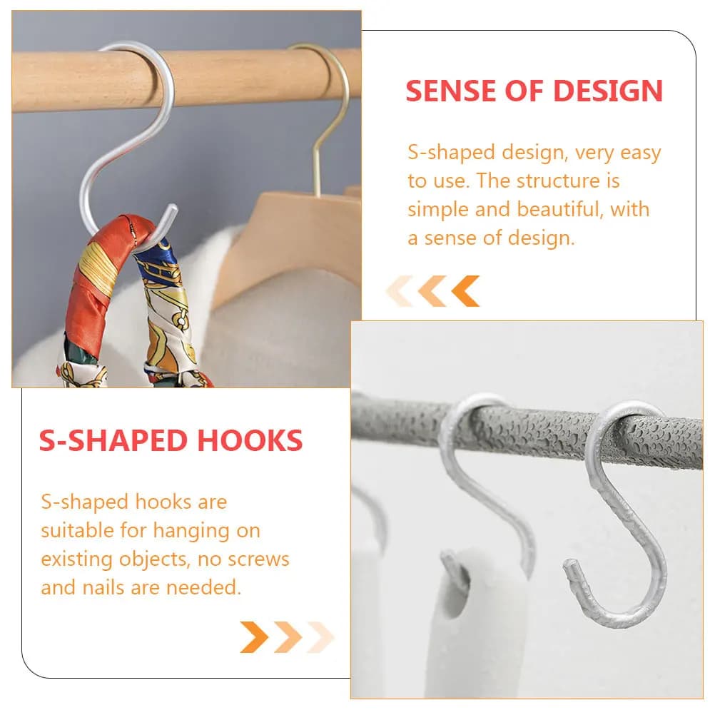 6pcs Aluminum Alloy Hooks S Shaped Hangers Storage Holders Multipurpose Clothes Towels Bedroom Bathroom ganization Solutions
