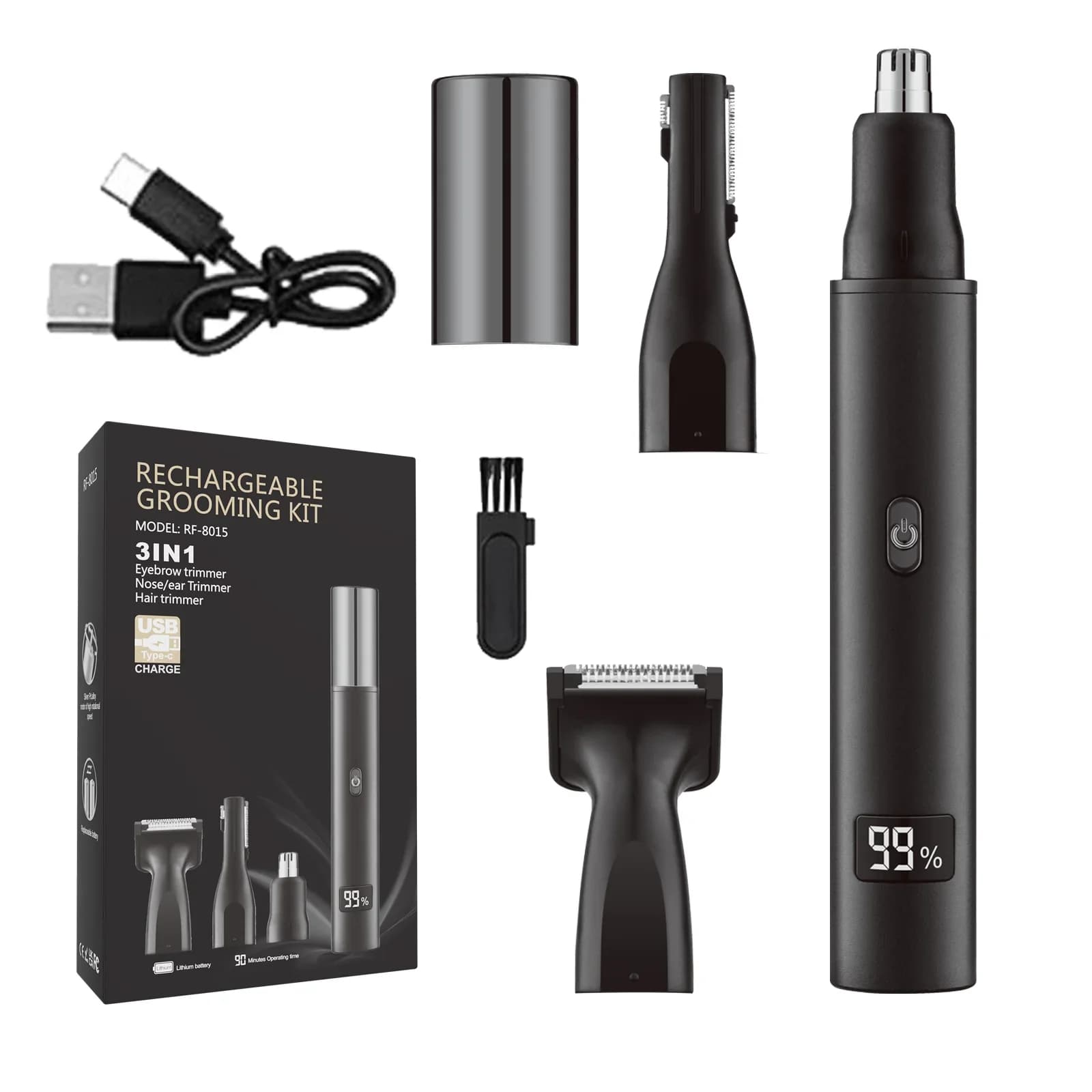 Electric Nose Ear Hair Trimmer for Men Painless Rechargeable Sideburns Eyebrows Beard 3in1 Hair Clipper Shaver