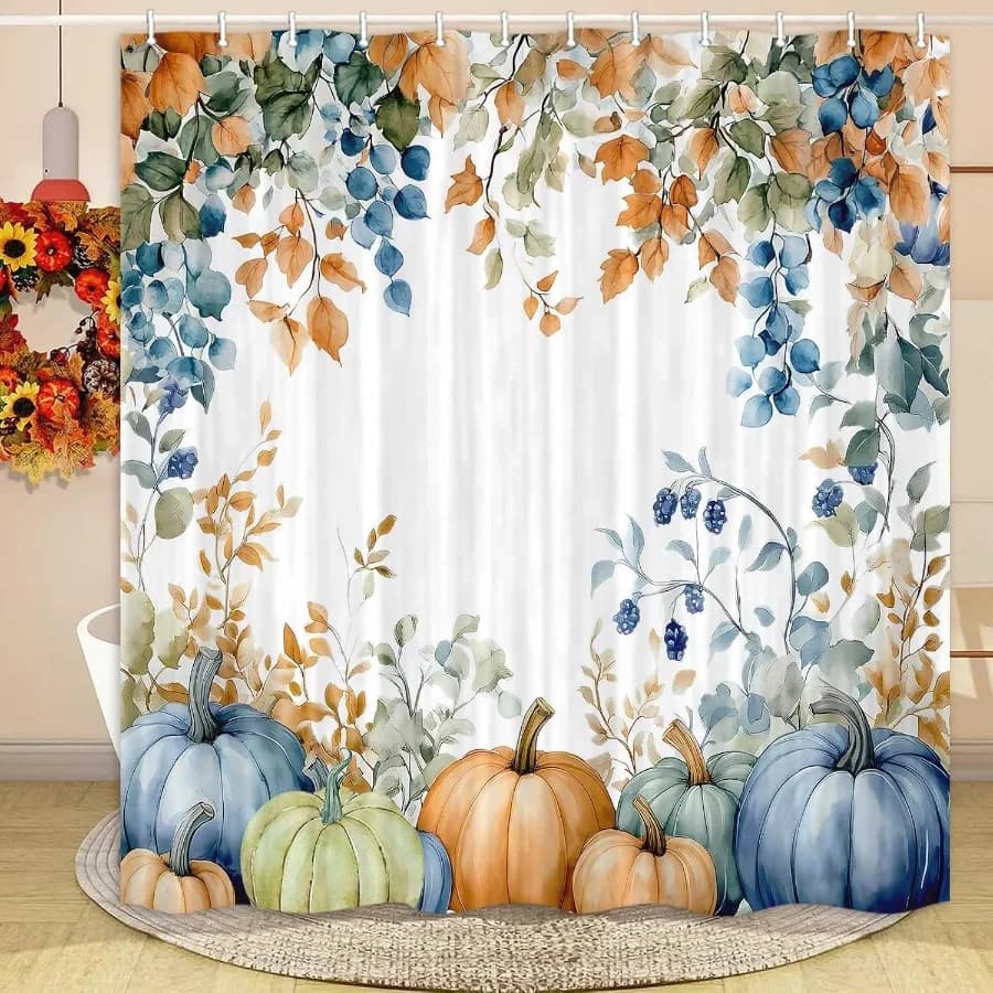 Tenda da doccia autunnale Autunno Ringraziamento Raccolto Acquerello Floreale Zucca Tende da doccia Decorazione per vasca da bagno per la casa Tessuto impermeabile Ma
