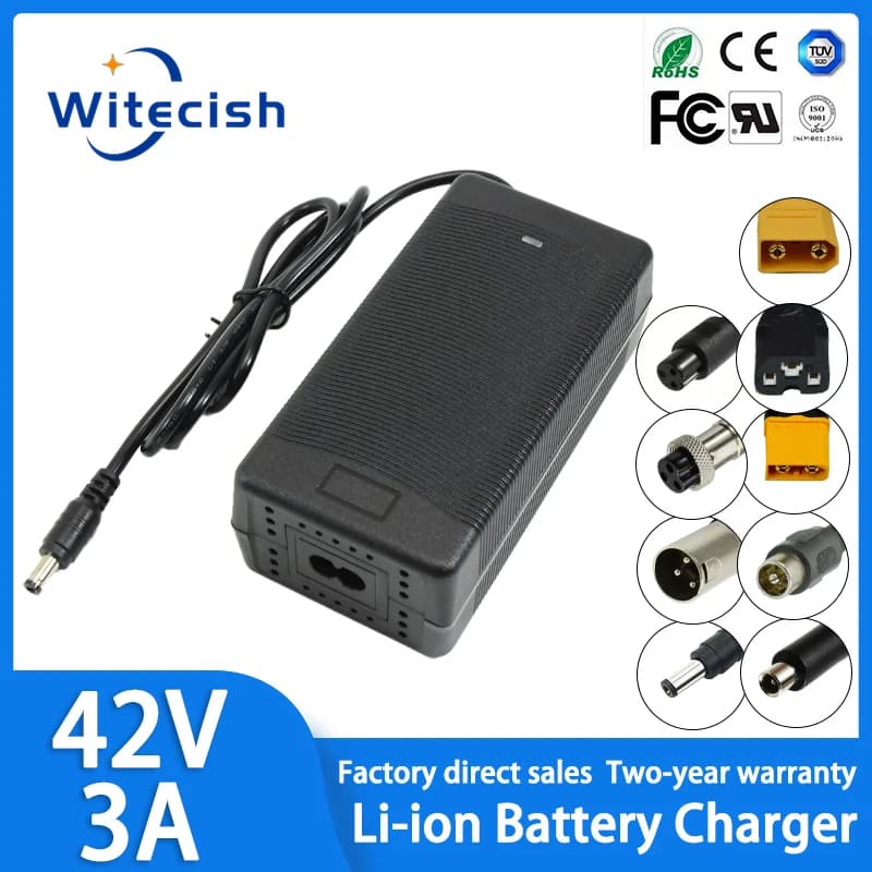 Caricabatteria al litio 42V 3A per caricabatterie agli ioni di litio 10S 36V 37V Caricatore connettore DC/XLR/RCA/XT60/XT90/XIAOMI opzionale