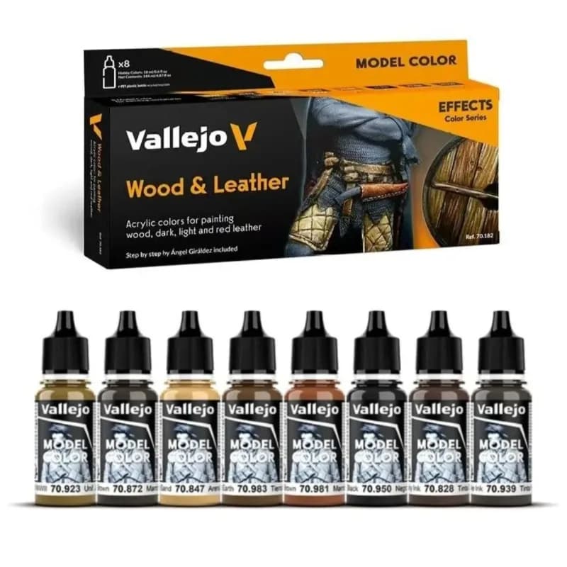 Vallejo AV 70182 Model Color Effects Wood & Leather Paint Set 8X18ml Water Based Acrylic Pigment for Model Coloring Hobby
