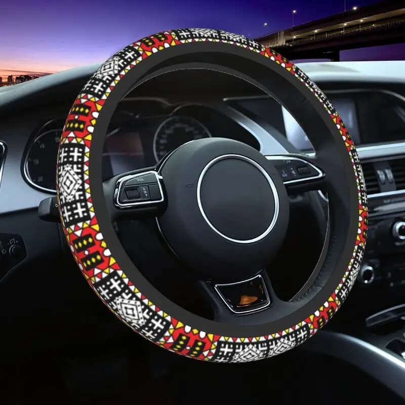 Kizomba Samakaka Ankara Print Steering Wheel Cover Fit for Truck African Wax Design Car Steering Wheel Protector 15 Inch Auto