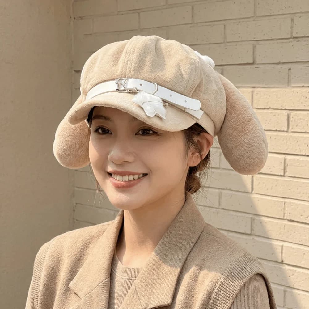 Casual Cat Ears Dog Ears Beret Lolita Gothic Newsboy Cap Y2k Soft Plush Fabric Octagonal Hat Daily Streetwear
