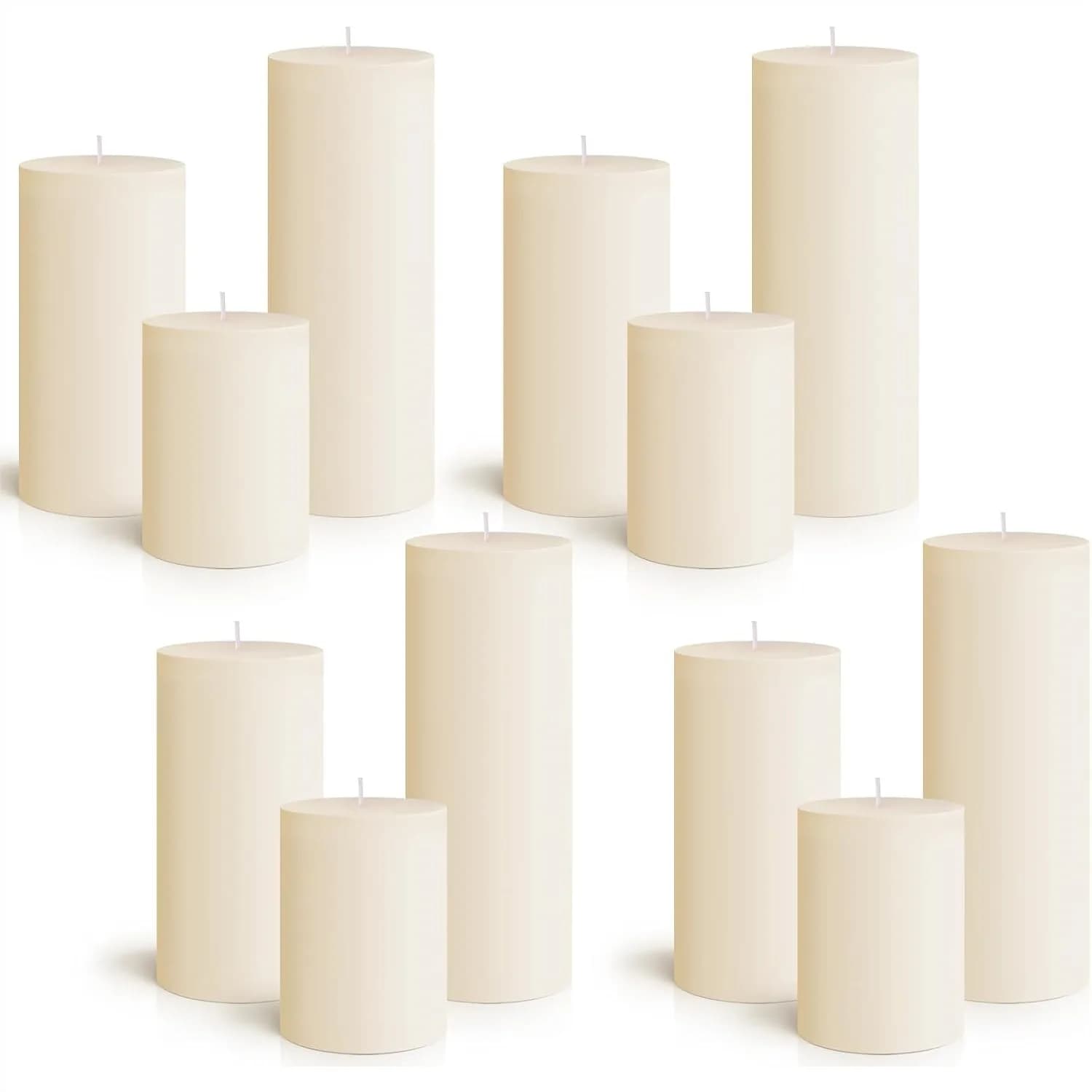 12 Pillar Candles Bulk 3"x4", 6", 8" Dripless Unscented Long Burning Tapers for Wedding Rustic Party Spa Bath Home Decor