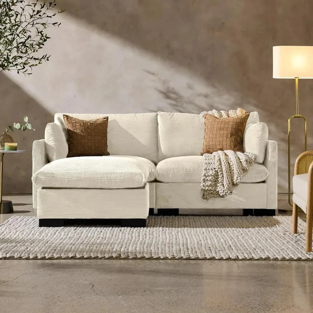 Modern Loveseat Sofa for Living Room, Corduroy Recliner, Removable Cover, Spring Cushions, Solid Wood Frame, Easy Assembly