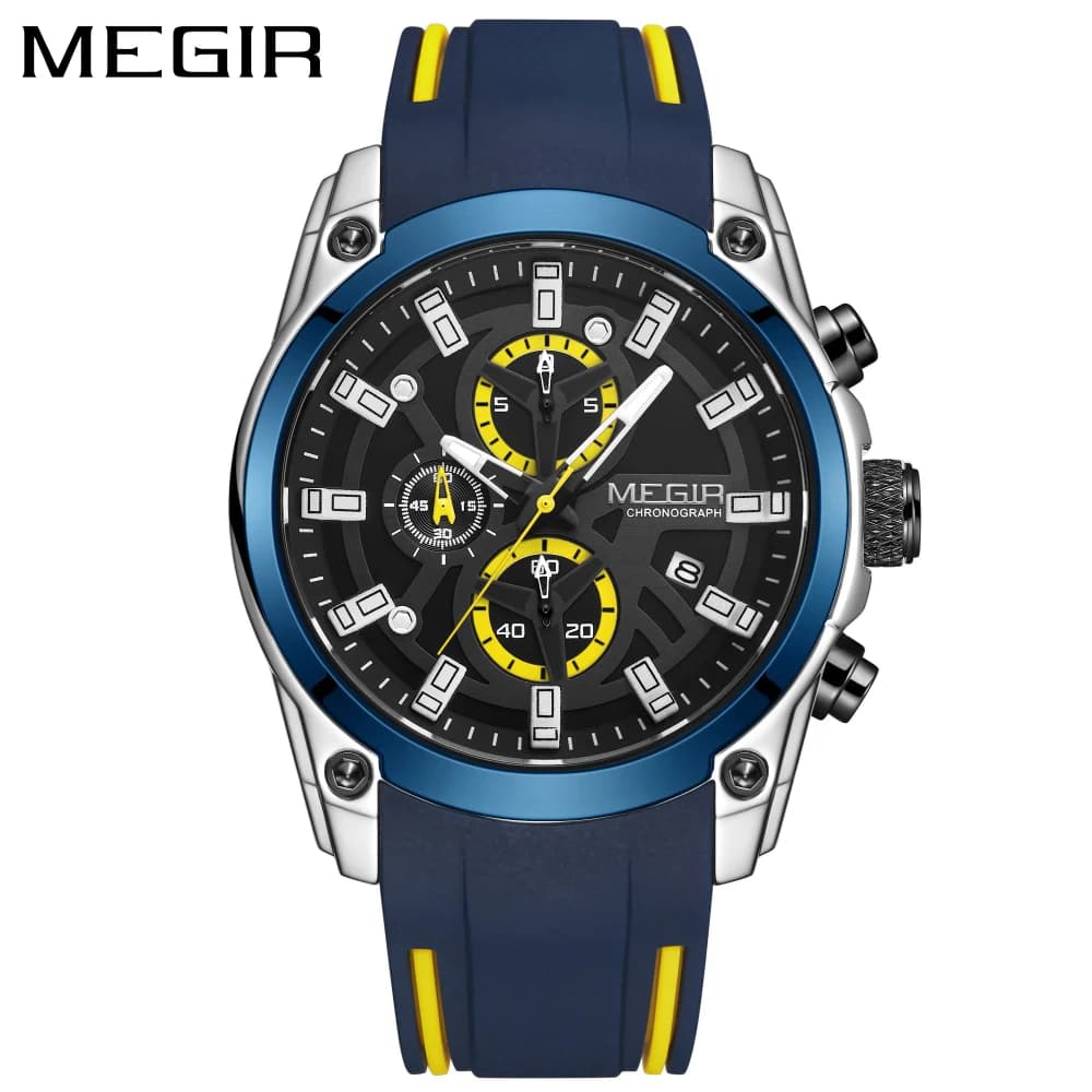 MEGIR Men's Quartz Watch Top Brand Luxury Elastic 3ATM Working Chronograph Water Resistant Wrist Watch Men's 2144