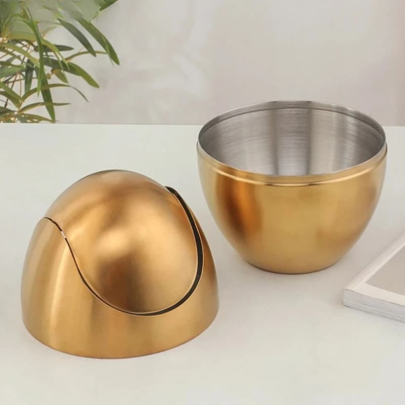 Bidone della spazzatura piccolo in stile nordico 304SS Cestino della spazzatura con coperchio a battente per tavolino da ufficio Camera da letto desktop - Contenitore per scrivania domestica