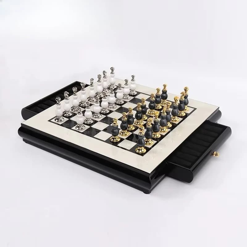 High-end Wooden International Chess Board Practice Set Creative Handmade Custom Paint Zinc Alloy Painted Chess Pieces Game