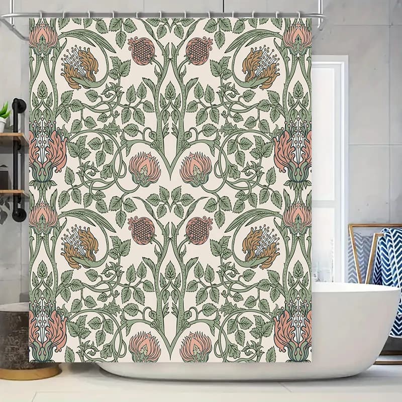 Tenda da doccia di ispirazione vintage con motivo floreale intricato, perfetta per un'aggiornamento in un bagno chic