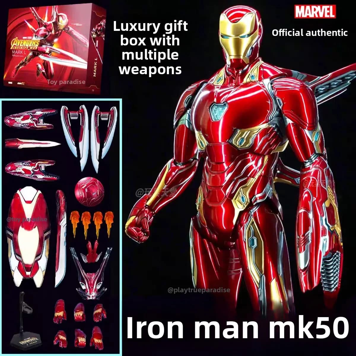 Iron Man Ring Original SUIT-UP GANTRY MK7 MK4 MK50 with LED Light 1/10, Hangar Model, Action Figure Marvel Legend, Toys, Model Demolition, Gifts
