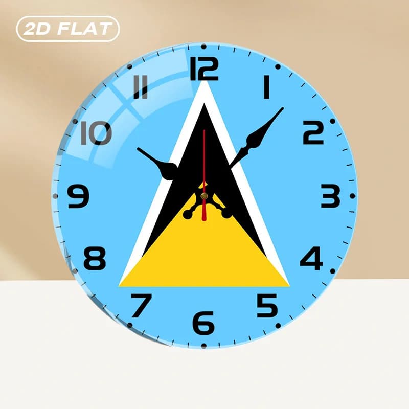 Silent acrylic round wall clock with Saint Lucia flag, without ticking, for home decoration, office, classroom, living room, bedroom, kitchen, gift
