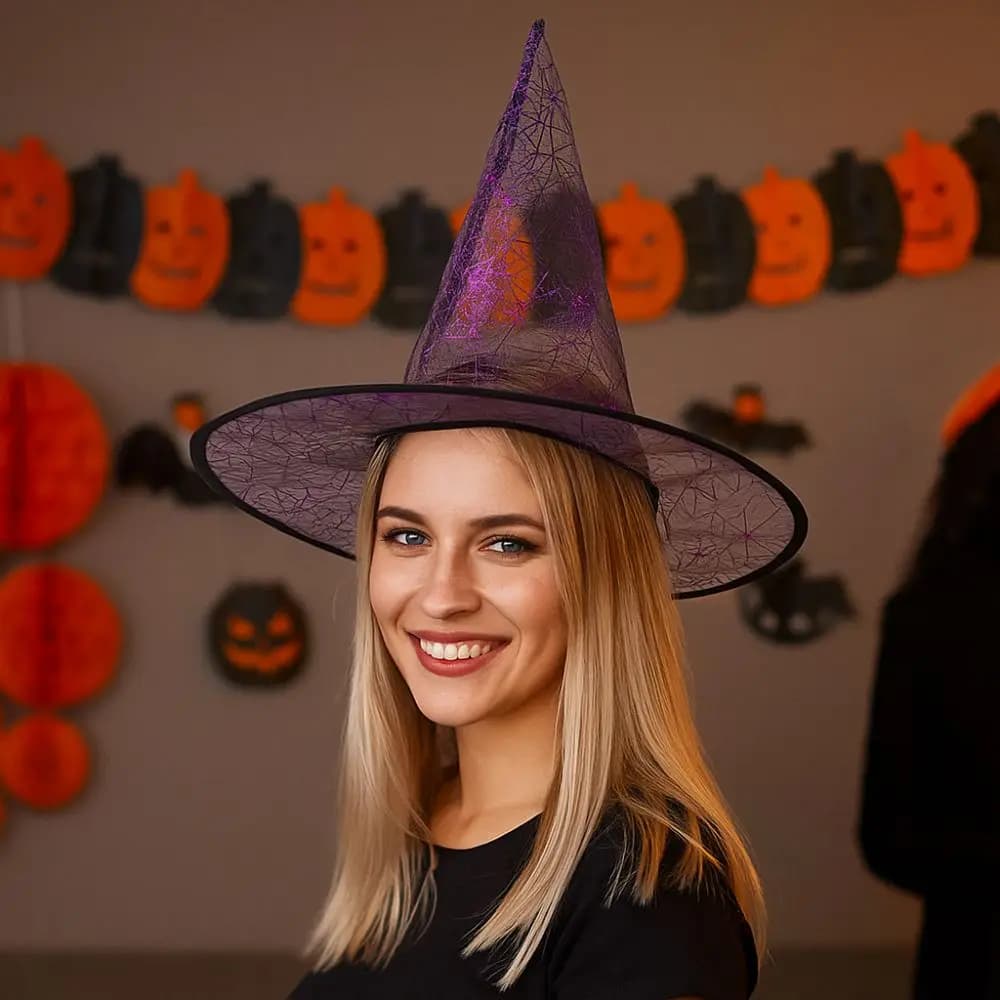 Cappello da Strega di Halloween con Paillettes, Traspirante, Decorativo, per Cosplay, Accessorio per Costume Bambini