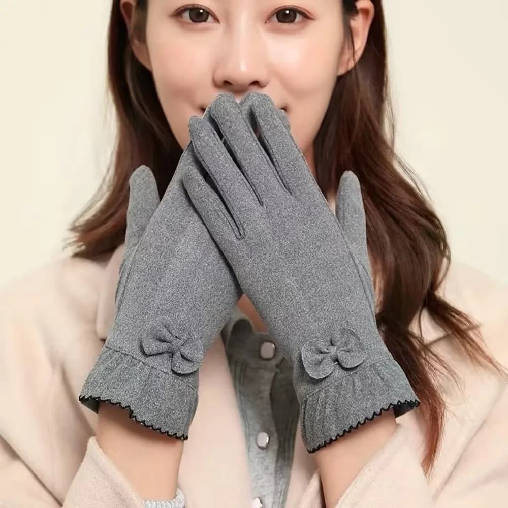 Temperament Thickened Suede Velvet Gloves Solid Color Touch Screen Gloves Windproof Full Finger Winter Mittens Sports