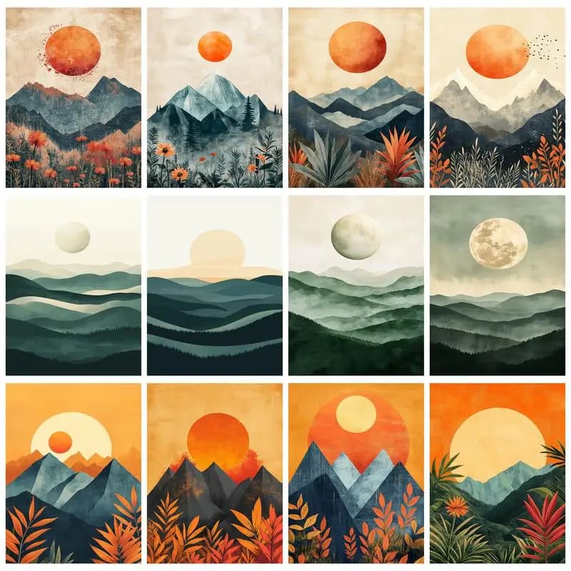 PhotoCustom Diy Paint By Numbers For Adults Kits Sunset Mountains Canvas By Numbers Acrylic Paint For Home Decors Diy Gift