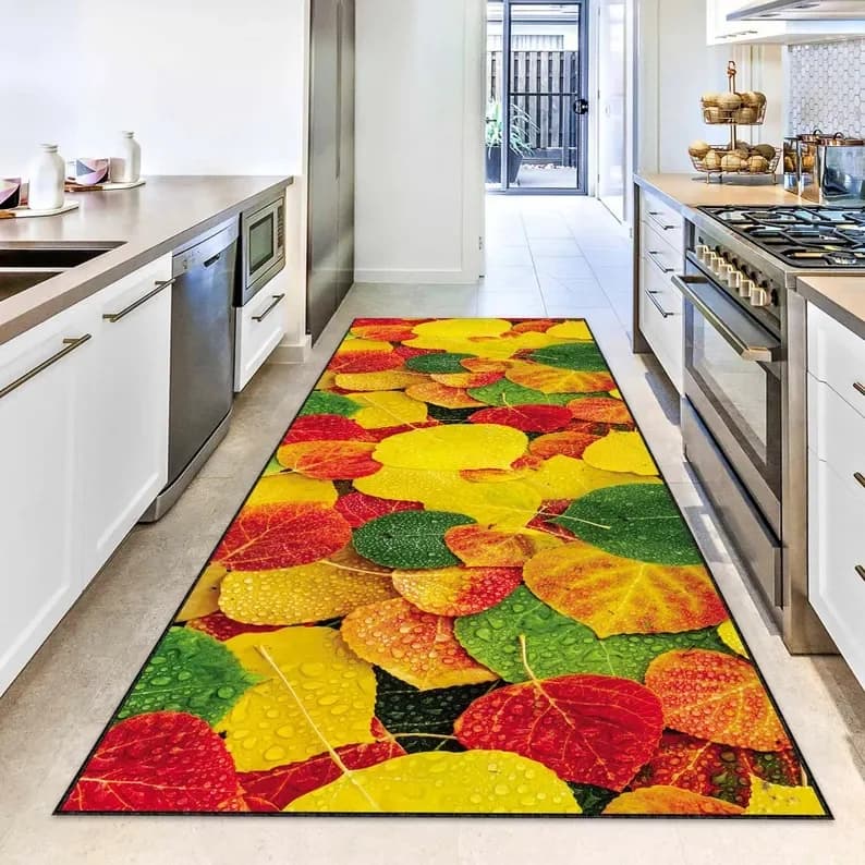 Carpet runner with autumn leaves Kitchen Island Terrace Living room Corridor External door Carpet Home decoration