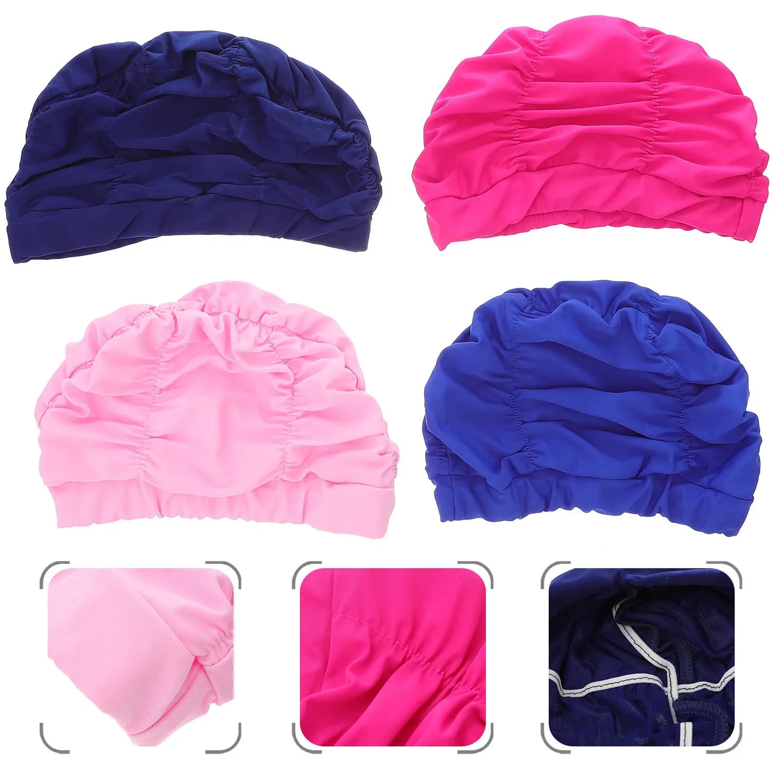 4 Piece Swimwear Nylon Plissettato Waterproof and Elastic for Women, Girls and Ladies with Long Hair, Courtesy or Ricci