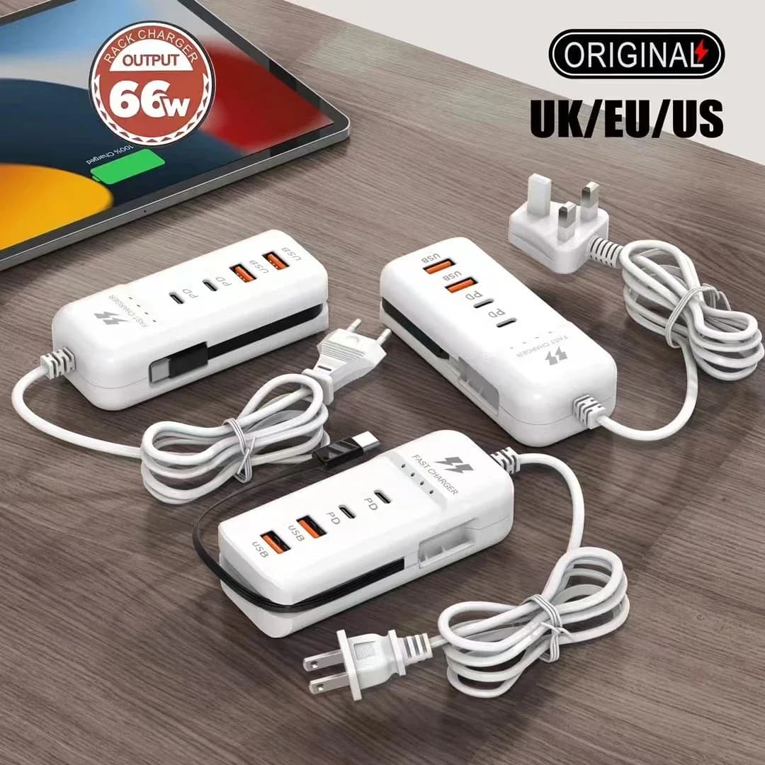 Quick Multiport Charger 66W USB Type-C with Type-C Cable for iPhone 17/16 Samsung EU/US