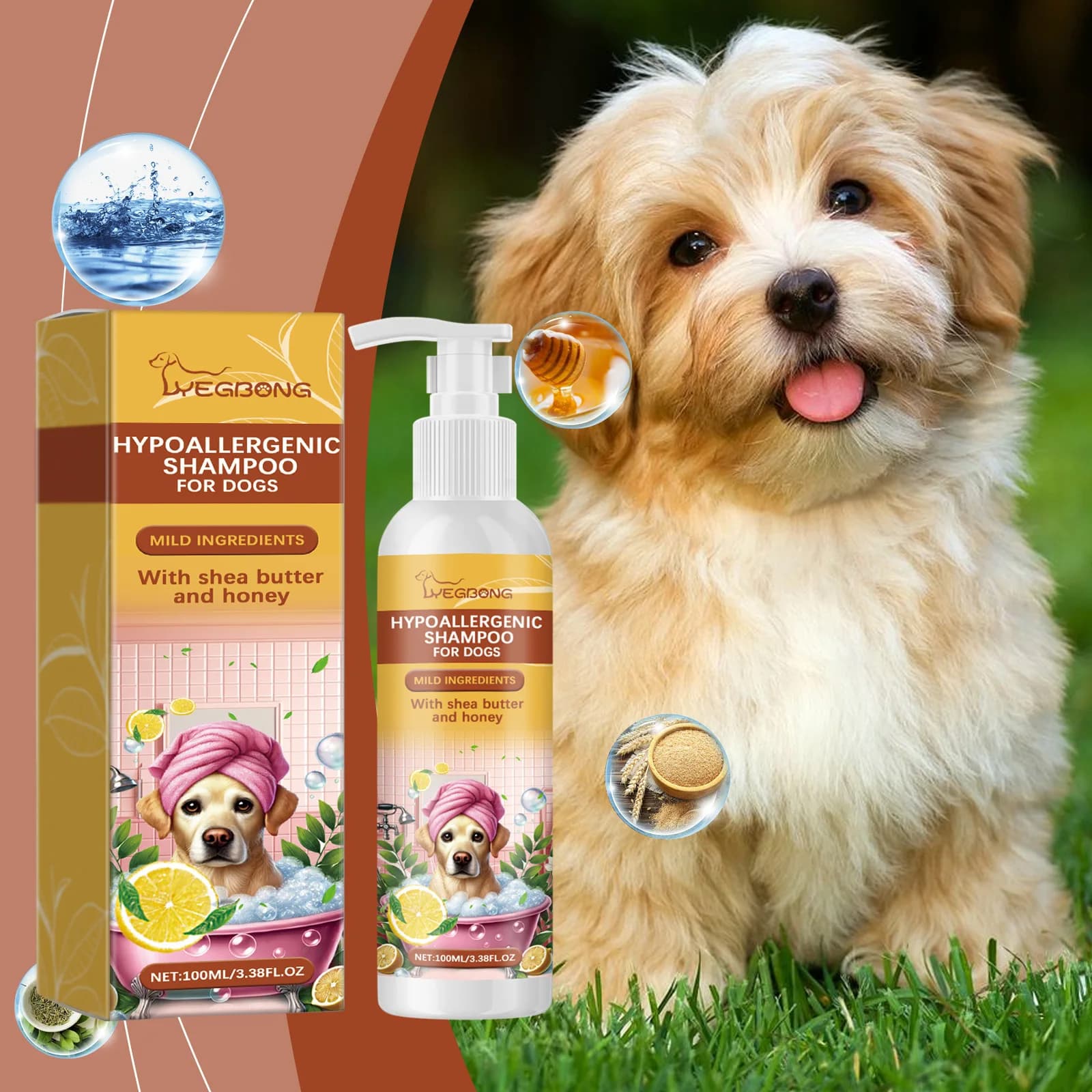 Shampoo per cani ipoallergenico da 100 ml - Formula di aminoacidi per pelli senza grovigli e pelle sana