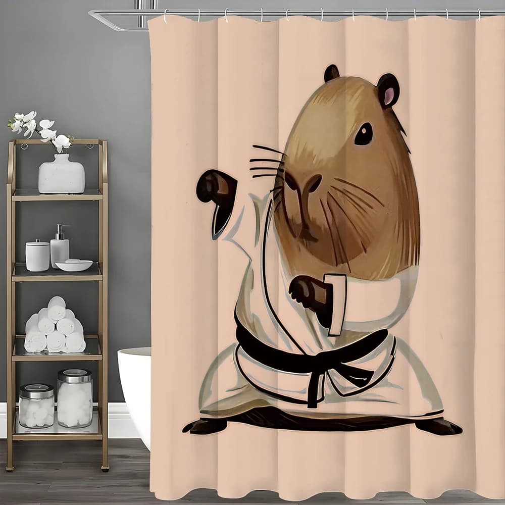 "Funny Otter Karate Tenda da doccia Tessuto impermeabile Facile da pulire Decorazione unica per il bagno Regalo perfetto per i bambini