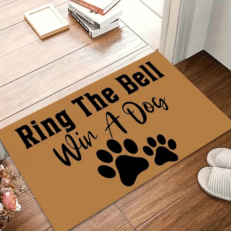 Simpatico tappeto di benvenuto per cani con campanello e zampa, tappetino per ingresso porta, per amanti degli animali domestici, marrone