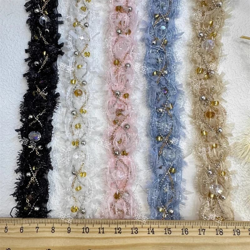 Classica e squisita catena di pizzo perline intrecciate moda fettuccia fatta a mano fai da te Tweed abbigliamento accessori Couture Et Mercerie Ribbon