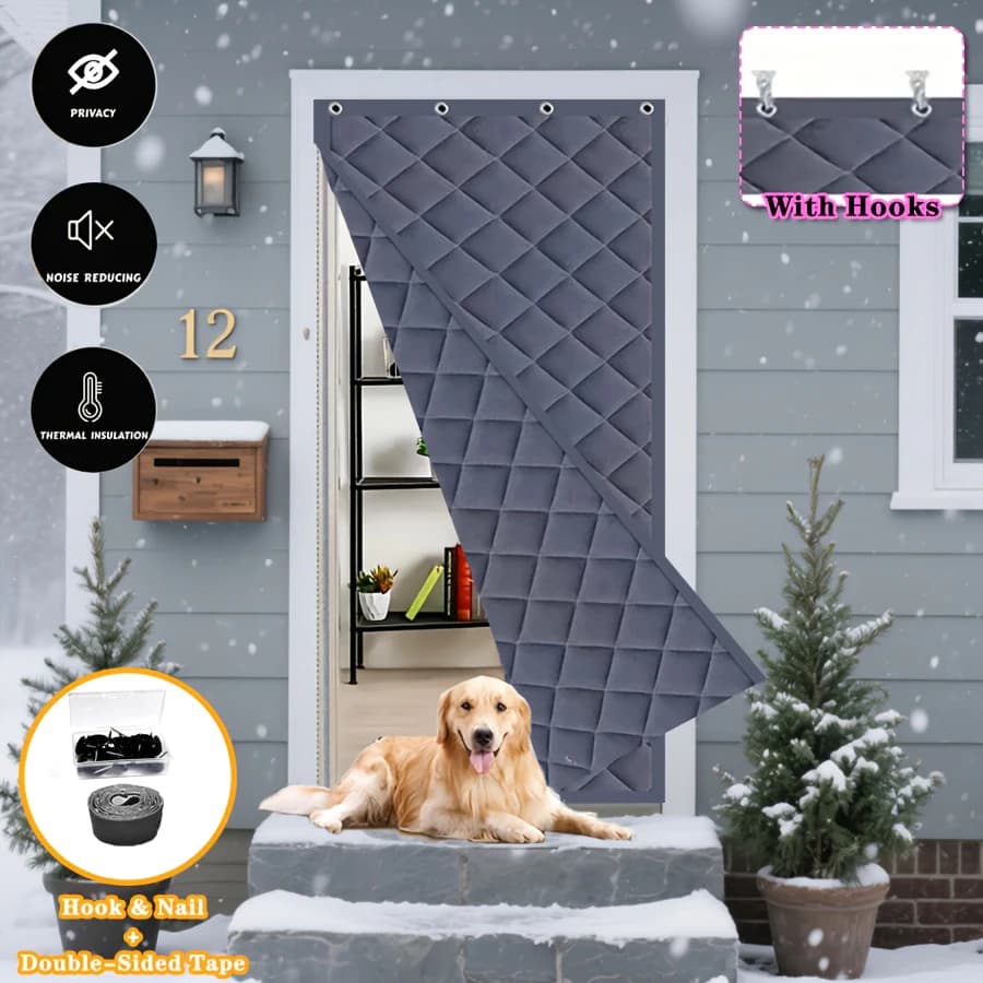 1 pezzo di tenda per porta invernale antivento e calda, con ganci speciali nella camera da letto e adsorbimento magnetico per spegnerare il rumore