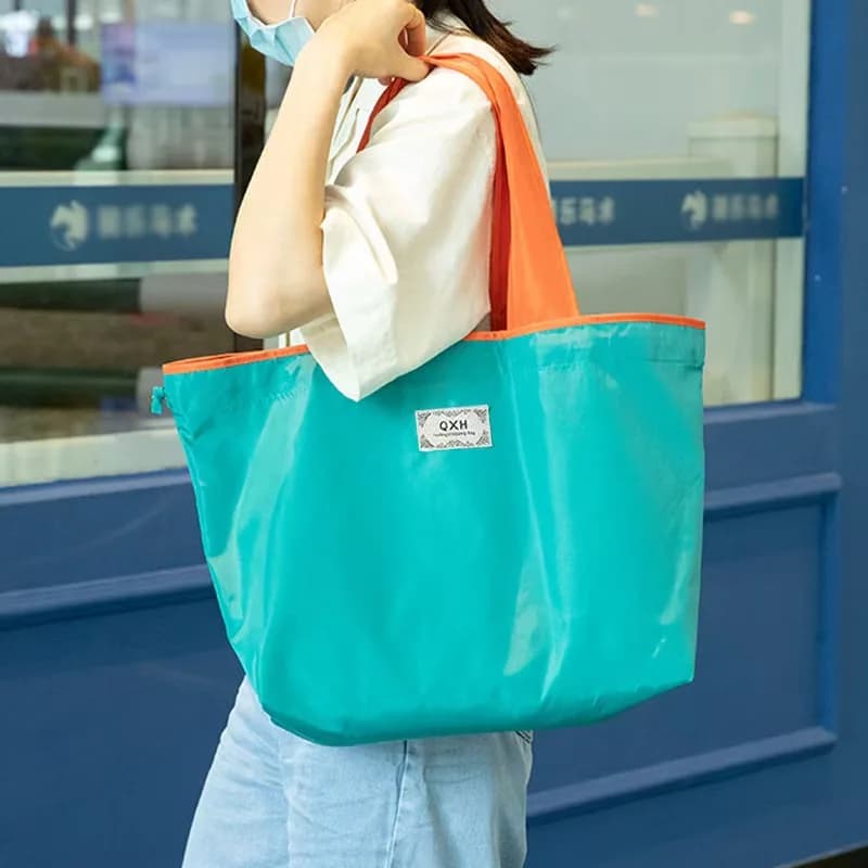 Eco-friendly supermarket shopping bag with drawstring, fashionable shoulder bag, foldable handbag, shopping bag, travel bag